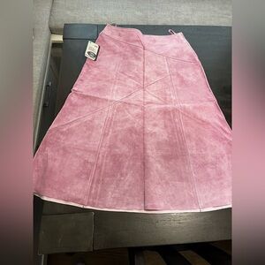 Skotts 100% Suede Pink A-Line Midi Skirt NWT Size 8 | Washable Leather Boho Chic